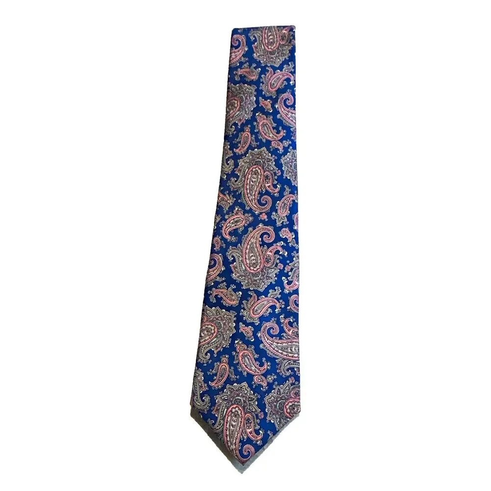 Vintage Hathaway Men's Silk Paisley Tie Navy Blue Red Grey Classic Made In USA